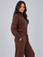 Women’s Knit Co-Ord Set – Zip Neck Jumper & Wide Leg Trousers