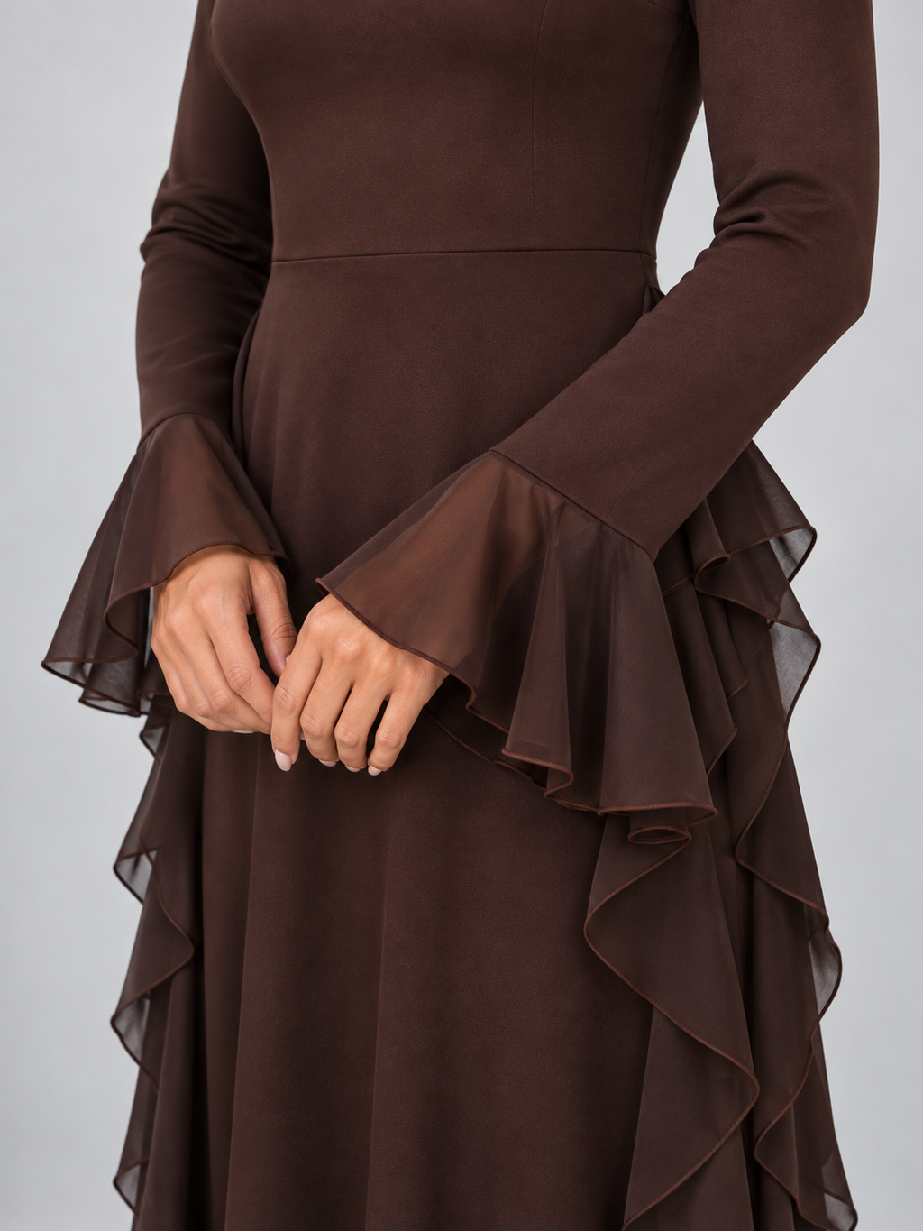 Women’s Ruffle Maxi Dress – High Neck Long Sleeve Evening Gown