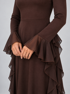Women’s Ruffle Maxi Dress – High Neck Long Sleeve Evening Gown