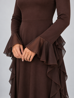 Women’s Ruffle Maxi Dress – High Neck Long Sleeve Evening Gown