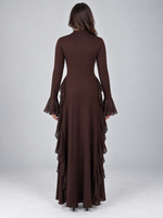 Women’s Ruffle Maxi Dress – High Neck Long Sleeve Evening Gown