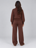 Women’s Knit Co-Ord Set – Zip Neck Jumper & Wide Leg Trousers