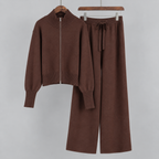 Women’s Knit Co-Ord Set – Zip Neck Jumper & Wide Leg Trousers