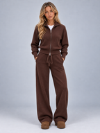 Women’s Knitted Co-ord Set – Zip Up Cardigan & Wide Leg Trousers