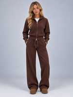 Women’s Knitted Co-ord Set – Zip Up Cardigan & Wide Leg Trousers