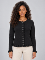 Women’s Button Front Knitted Cardigan – Round Neck Ruffle Hem Jumper