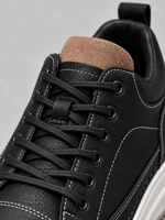 Men’s Leather Look Trainers – Lace Up Platform Sole Casual Shoes