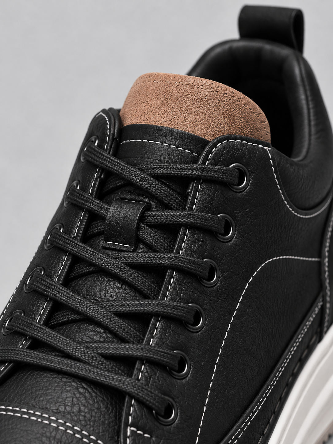 Men’s Leather Look Trainers – Lace Up Platform Sole Casual Shoes