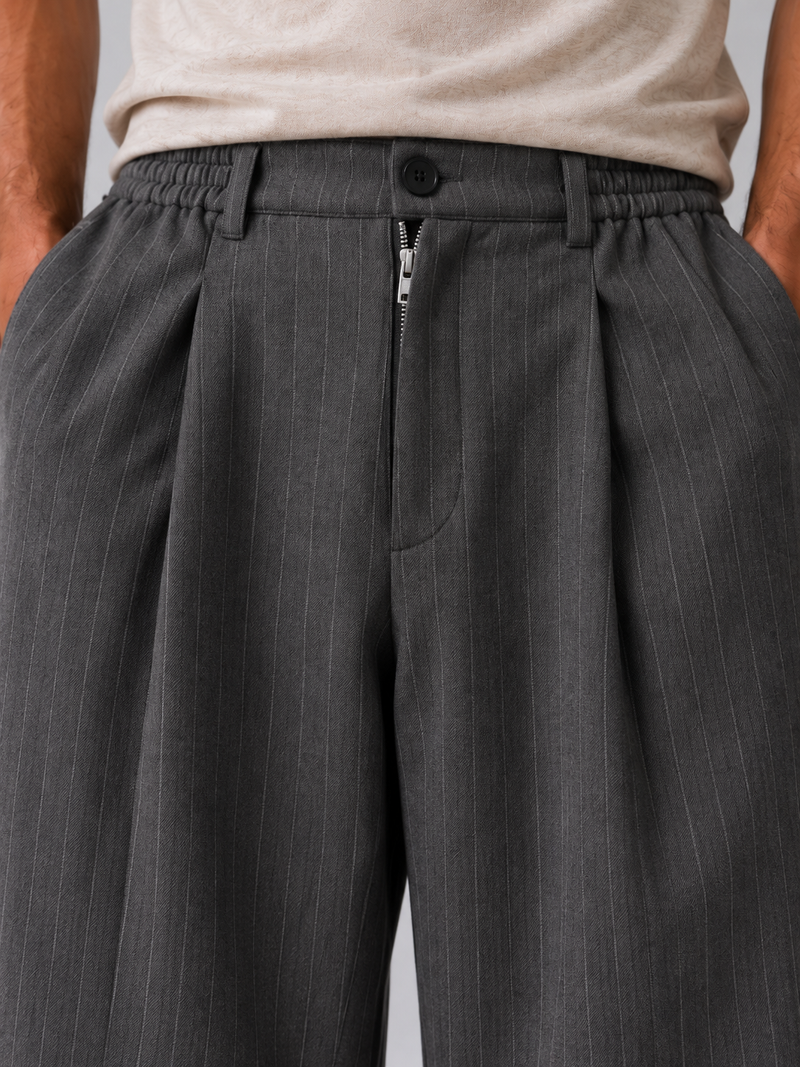 Men’s Pinstripe Wide Leg Trousers – Baggy Tailored Pants
