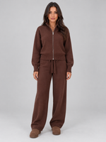 Women’s Knit Co-Ord Set – Zip Neck Jumper & Wide Leg Trousers