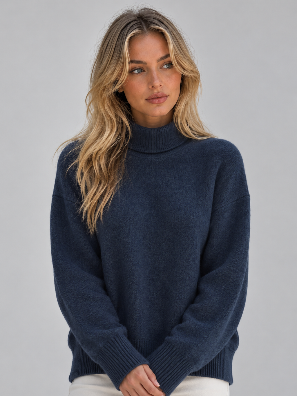 Women’s Oversized Roll Neck Jumper – Soft Acrylic Knit Long Sleeve