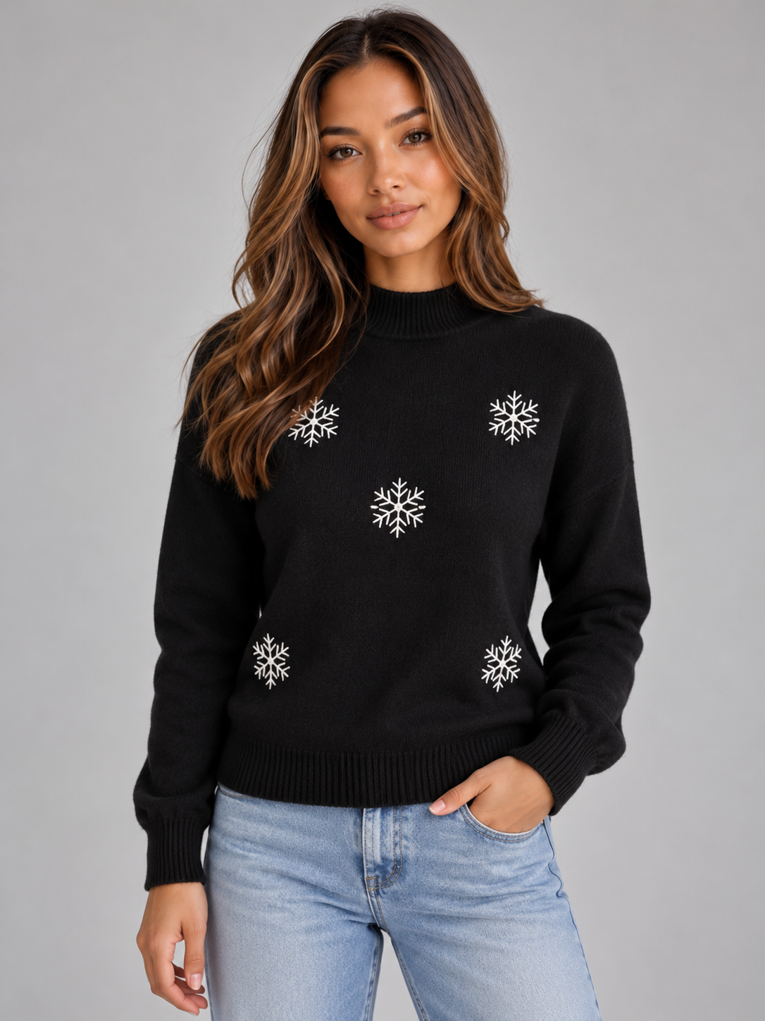 Women's Fluffy Lined Snowflake Knitted Jumper