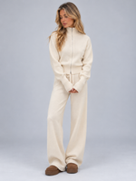 Women’s Knitted Co-ord Set – Zip Up Cardigan & Wide Leg Trousers