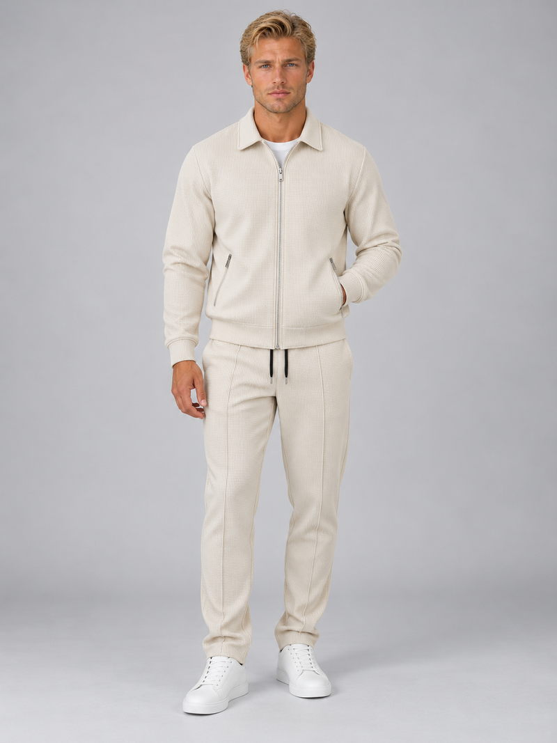 Men’s Textured Full Zip Tracksuit Set