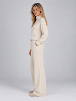 Women’s Wool Knit Co-Ord Set – Roll Neck Jumper & Wide Leg Trousers