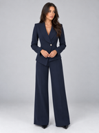 Women’s Tailored Two-Piece Trouser Suit – Belted Blazer & Wide Leg Trousers Set