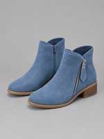 Women’s Suede Look Ankle Boots – Side Zip Low Block Heel Boots