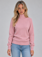 Women’s Roll Neck Knitted Jumper – Fluffy Lined Long Sleeve