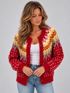 Women’s Fair Isle Knitted Cardigan – Fluffy Button Up Winter Jumper