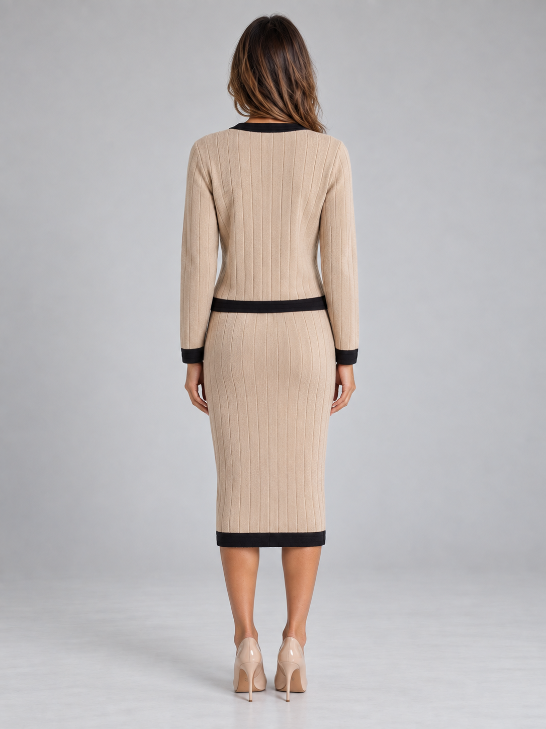 Women’s Knitted Cardigan & Midi Skirt Co-Ord Set – Two-Piece Winter Outfit