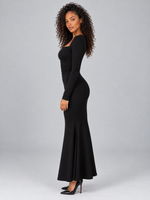Women’s Square Neck Ruched Maxi Dress – Long Sleeve Evening Gown