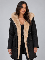 Women’s Faux Fur Lined Hooded Parka – Drawstring Waist Winter Coat