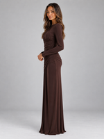 Women’s Ruched Maxi Dress – Long Sleeve Draped Evening Gown