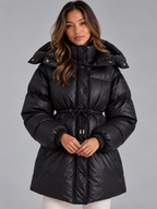 Women’s Hooded Puffer Coat – Padded Drawstring Waist