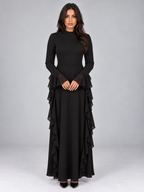 Women’s Ruffle Maxi Dress – High Neck Long Sleeve Evening Gown