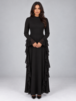 Women’s Ruffle Maxi Dress – High Neck Long Sleeve Evening Gown