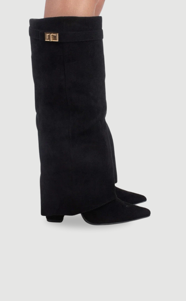 Montleigh | Women’s Suede Fold-Over Boots – Golden Detail