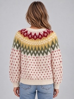Women’s Fair Isle Knitted Cardigan – Fluffy Button Up Winter Jumper