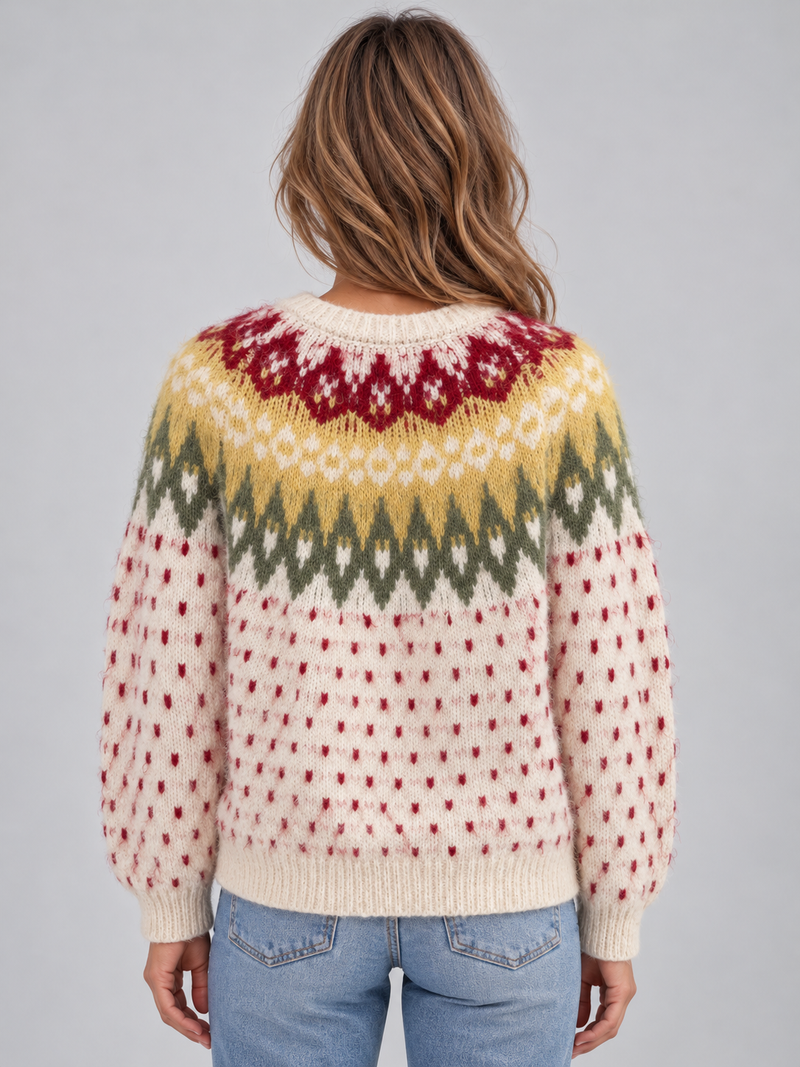 Women’s Fair Isle Knitted Cardigan – Fluffy Button Up Winter Jumper