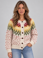 Women’s Fair Isle Knitted Cardigan – Fluffy Button Up Winter Jumper