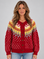 Women’s Fair Isle Knitted Cardigan – Fluffy Button Up Winter Jumper