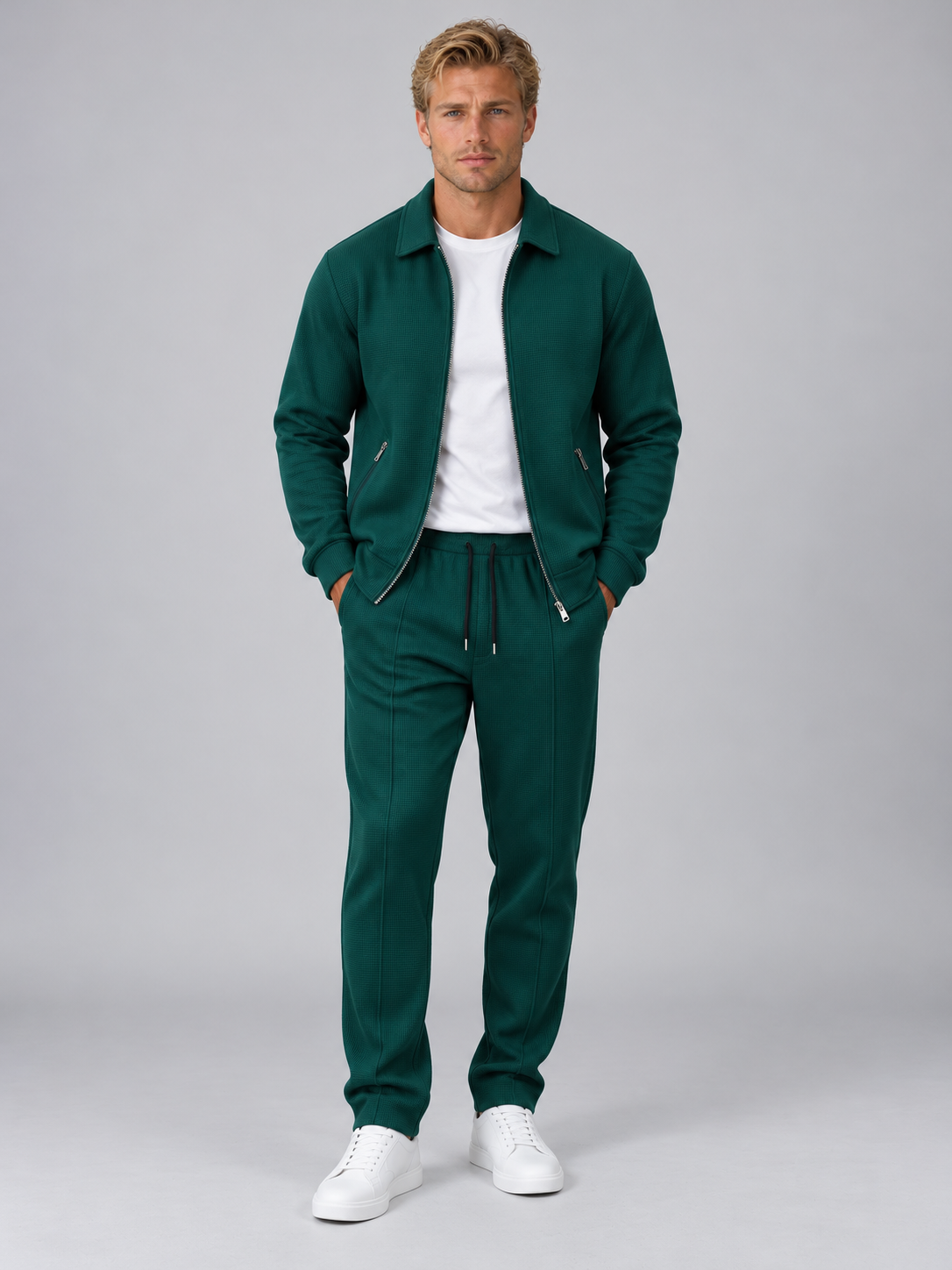 Men’s Textured Full Zip Tracksuit Set