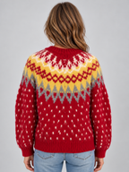 Women’s Fair Isle Knitted Cardigan – Fluffy Button Up Winter Jumper