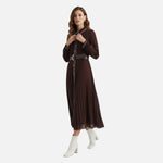 Women’s Pleated Long Sleeve Midi Dress