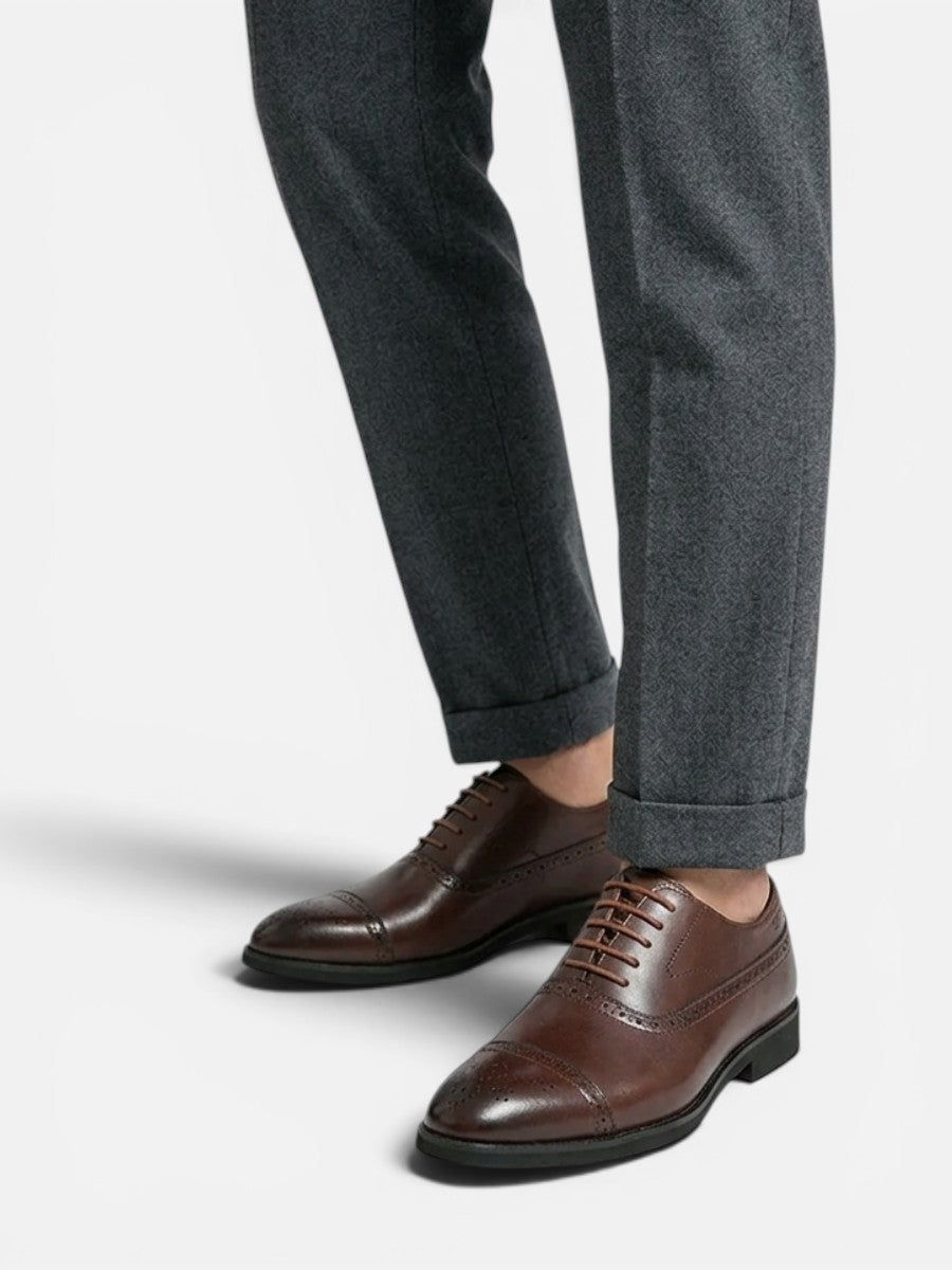 Men’s Leather Oxford Shoes – Cap Toe Lace-Up Formal Dress Shoes