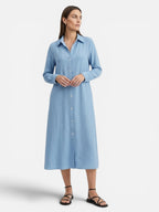 Women’s Button Front Midi Shirt Dress – Relaxed Fit