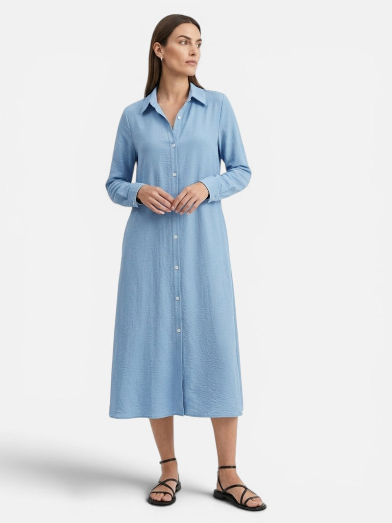Women’s Button Front Midi Shirt Dress – Relaxed Fit