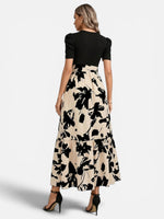 Women’s Floral Midi Dress – Puff Sleeve Belted Waist