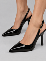 Women’s Patent Slingback Stiletto Heels – Pointed Toe Ankle Strap Court Shoes