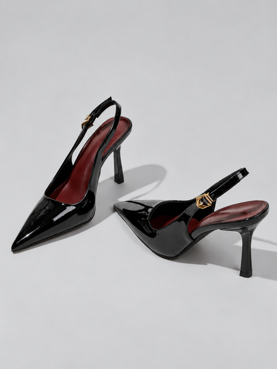 Women’s Patent Slingback Stiletto Heels – Pointed Toe Ankle Strap Court Shoes