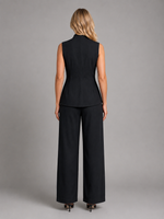 Women's Sleeveless Co-Ord Set – High Neck Button Top & Wide Leg Trousers