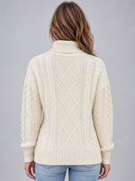 Women’s Cable Knit Roll Neck Jumper – Chunky Long Sleeve Knitted Sweater