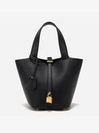Women’s Leather Bucket Bag – Gold Details Classic Style