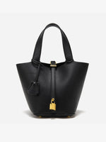 Women’s Leather Bucket Bag – Gold Details Classic Style
