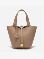 Women’s Leather Bucket Bag – Gold Details Classic Style