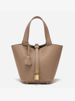 Women’s Leather Bucket Bag – Gold Details Classic Style